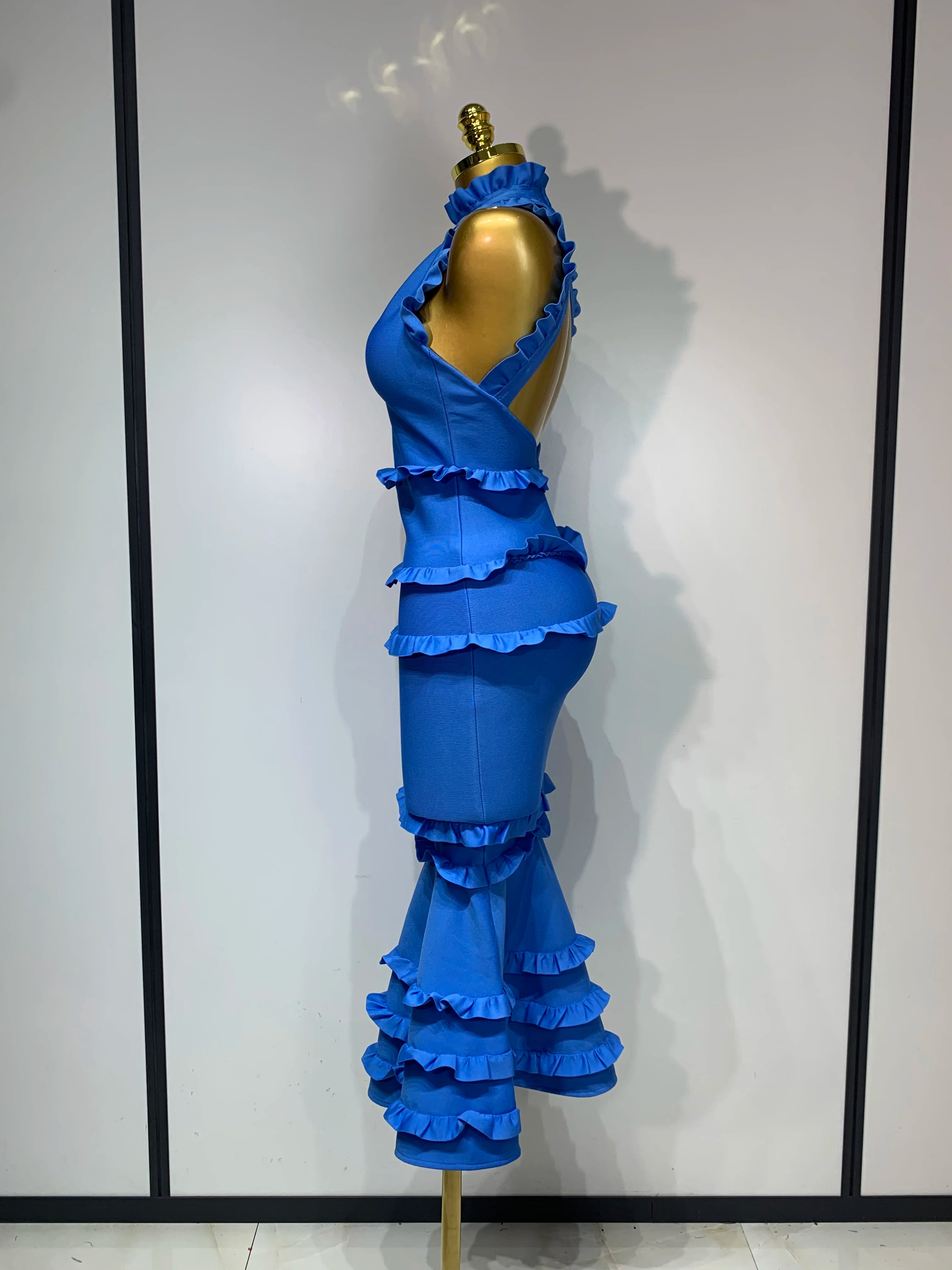 Women Sexy Backless Ruffles Bodycon Bandage Mermaid Dress 2025 Celebrate Evening Party Luxury Birthday Wedding Guest Dress