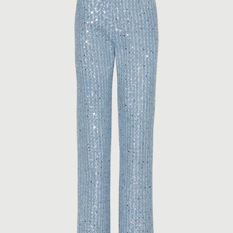 Feilandy Sexy Sequins Strapless Tanks Loose Pants Sets Women's Fashion 2 Piece Skirts Sets Female Luxury Party Club Chic Outfits blue pants