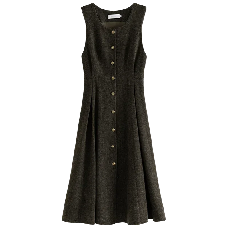 French Retro Plaid Inner Dress for Women Autumn and Winter Pure Woolen Elegant Style Vest Dress Female 20.4 Wool