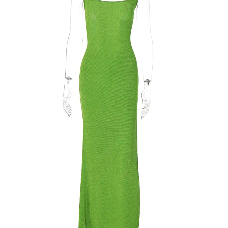 Hugcitar Sleeveless Solid Slip Backless Bandage Slit Sexy Bodycon Maxi Prom Dress Summer Women Elegant Outfit Birtday Party Y2K