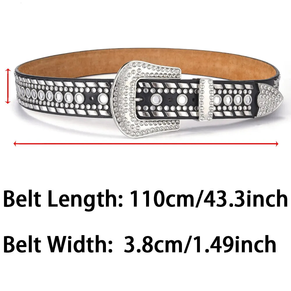 Women's Jeans Rhinestone Large Waistband Western Jeans Shiny Rivet Design PU Leather Artificial Rhinestone Waistband Hip Hop Pun