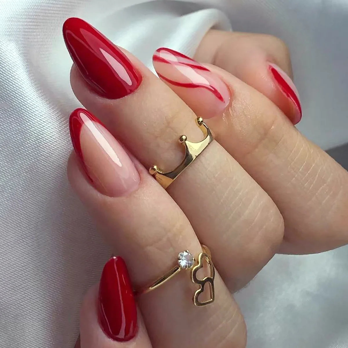 Unhas postiças simples vermelho vinho com cola, comprimento médio, amêndoa, unhas postiças, vestíveis, cabeça redonda, oval, cobertura total
