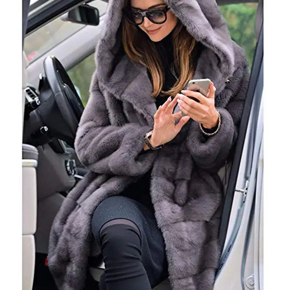 Women's Fashion Long Faux Fur Coat Autumn Winter Warm Women Faux Fox Fur Fluffy Jacket Furry Coats Long Sleeveless Jacket Teddy