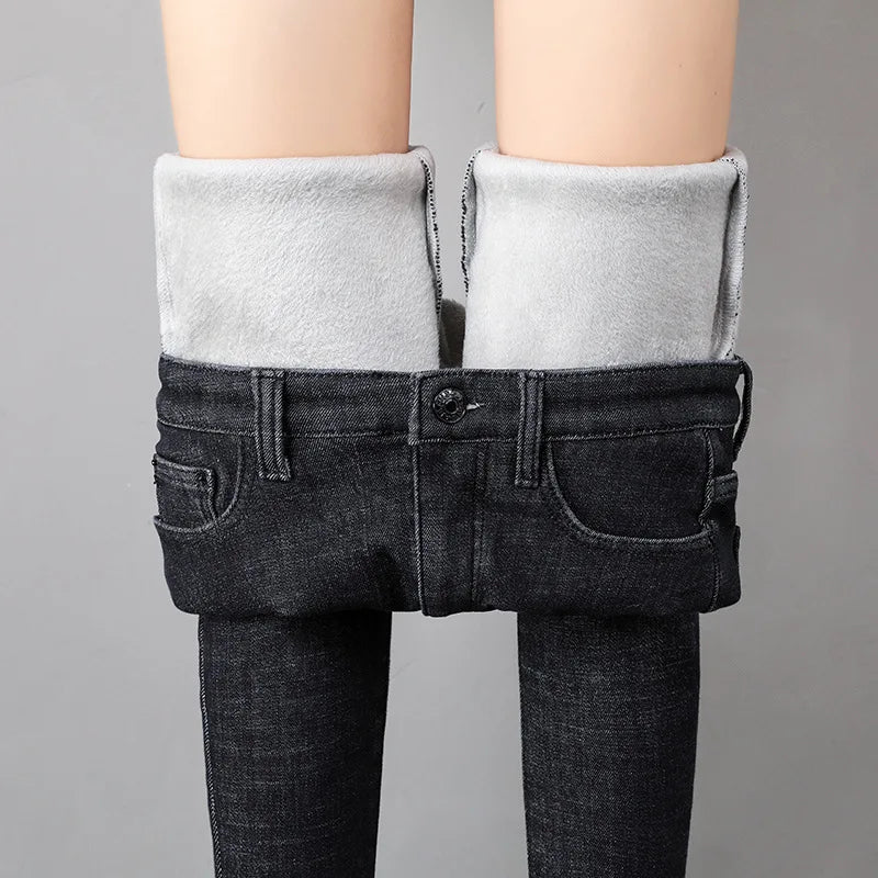 Fashion Stretch High Waist Pencil Pants Female Casual Velvet Jeans Womens Jeans Thick Women Pants 1