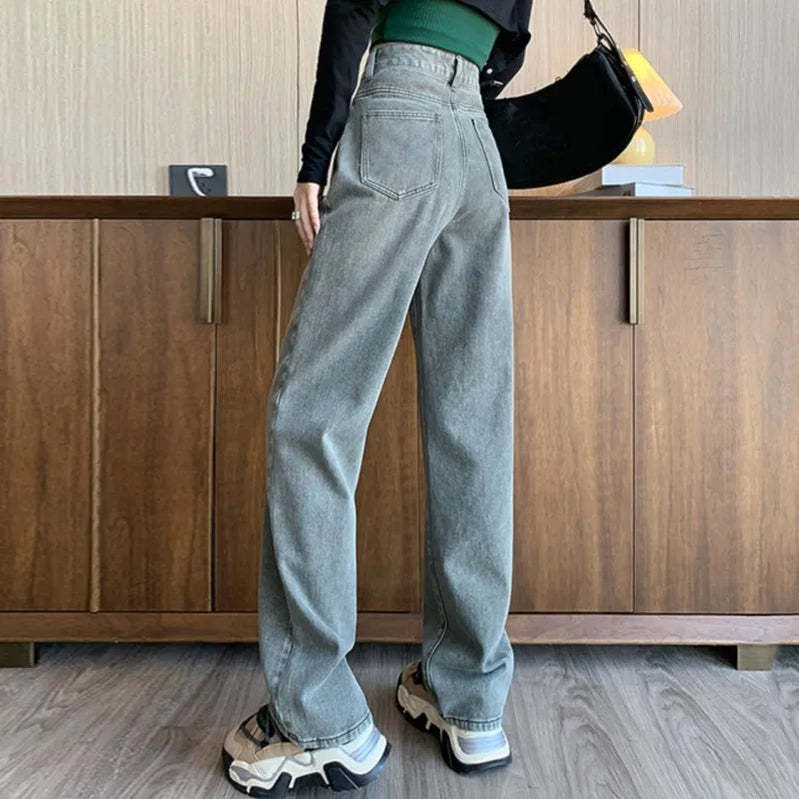 Female Denim Jeans High Waist Fashion New Loose Straight Wide Leg Long Design Brand Pants Dropship New Arrivals
