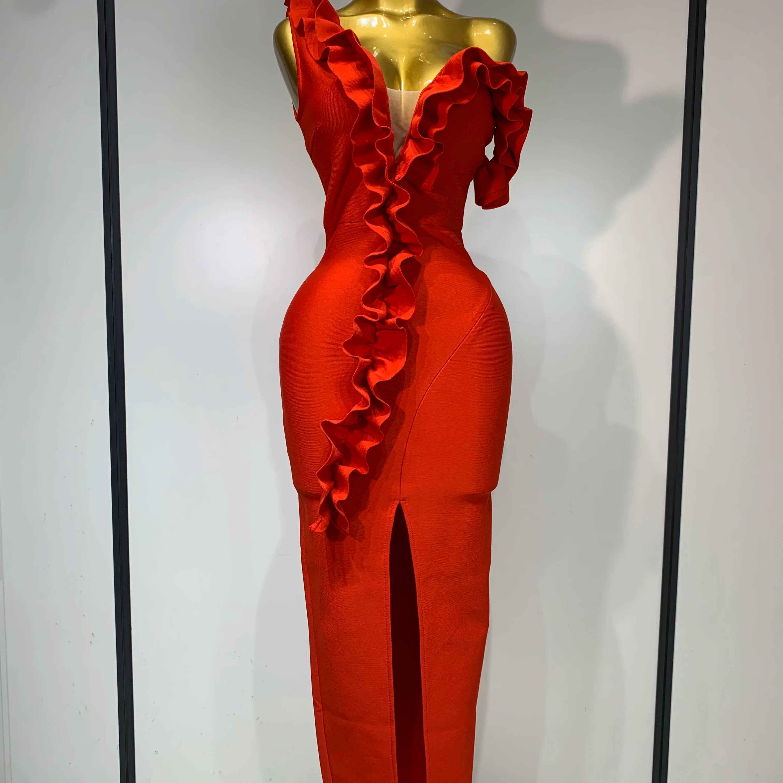 Women Sexy Backless Ruffles Bodycon Split Bandage Dress 2025 Celebrity Elegant Evening Party Luxury Birthday Dresses