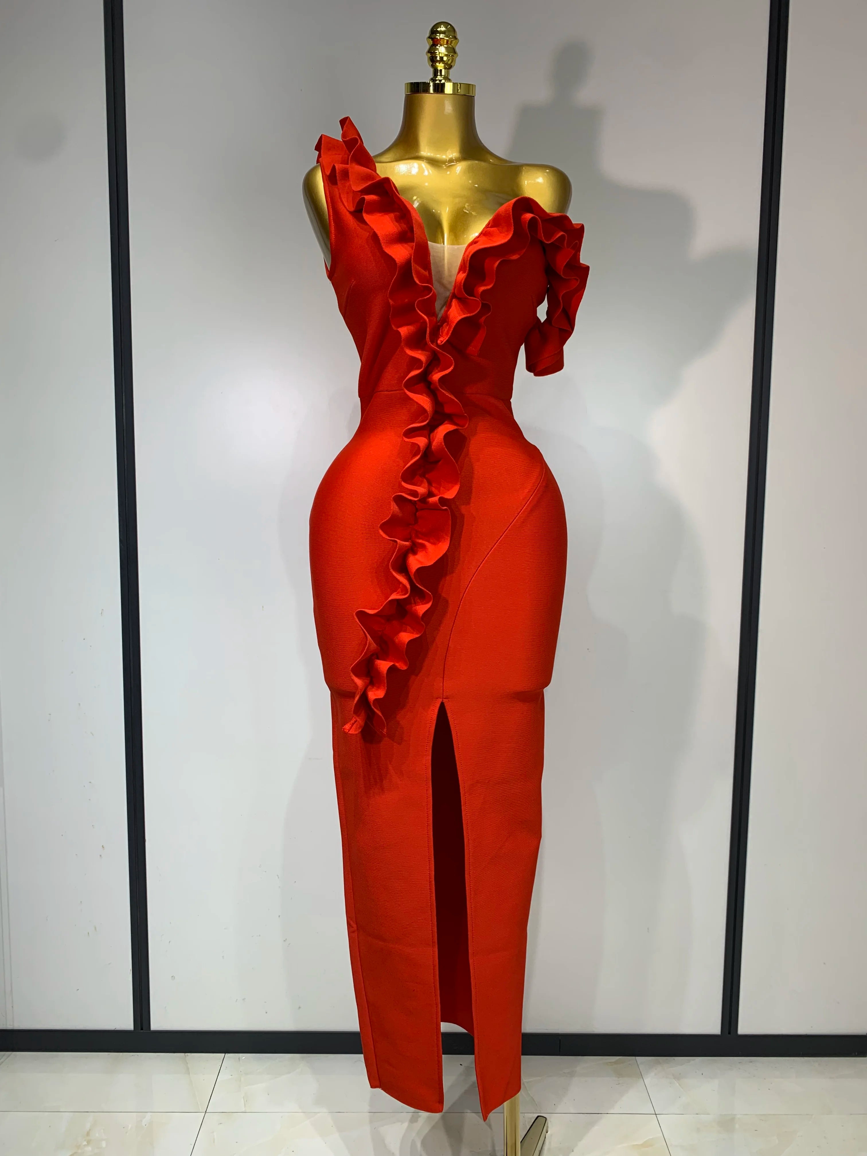 Women Sexy Backless Ruffles Bodycon Split Bandage Dress 2025 Celebrity Elegant Evening Party Luxury Birthday Dresses