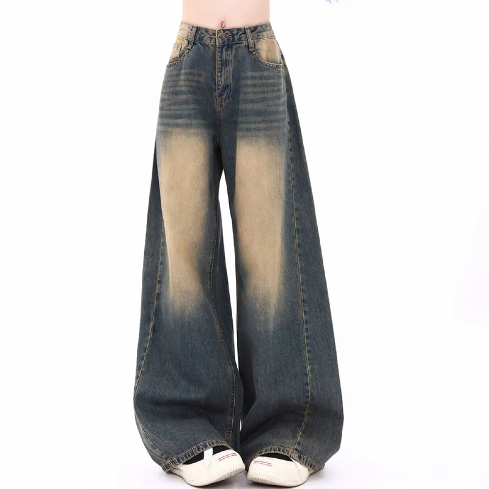 Classic Vintage Baggy Jeans for Women Autumn Winter New Straight Wide Leg Casual Pants Woman Y2K Streetwear Loose Fitting Jeans Yellow