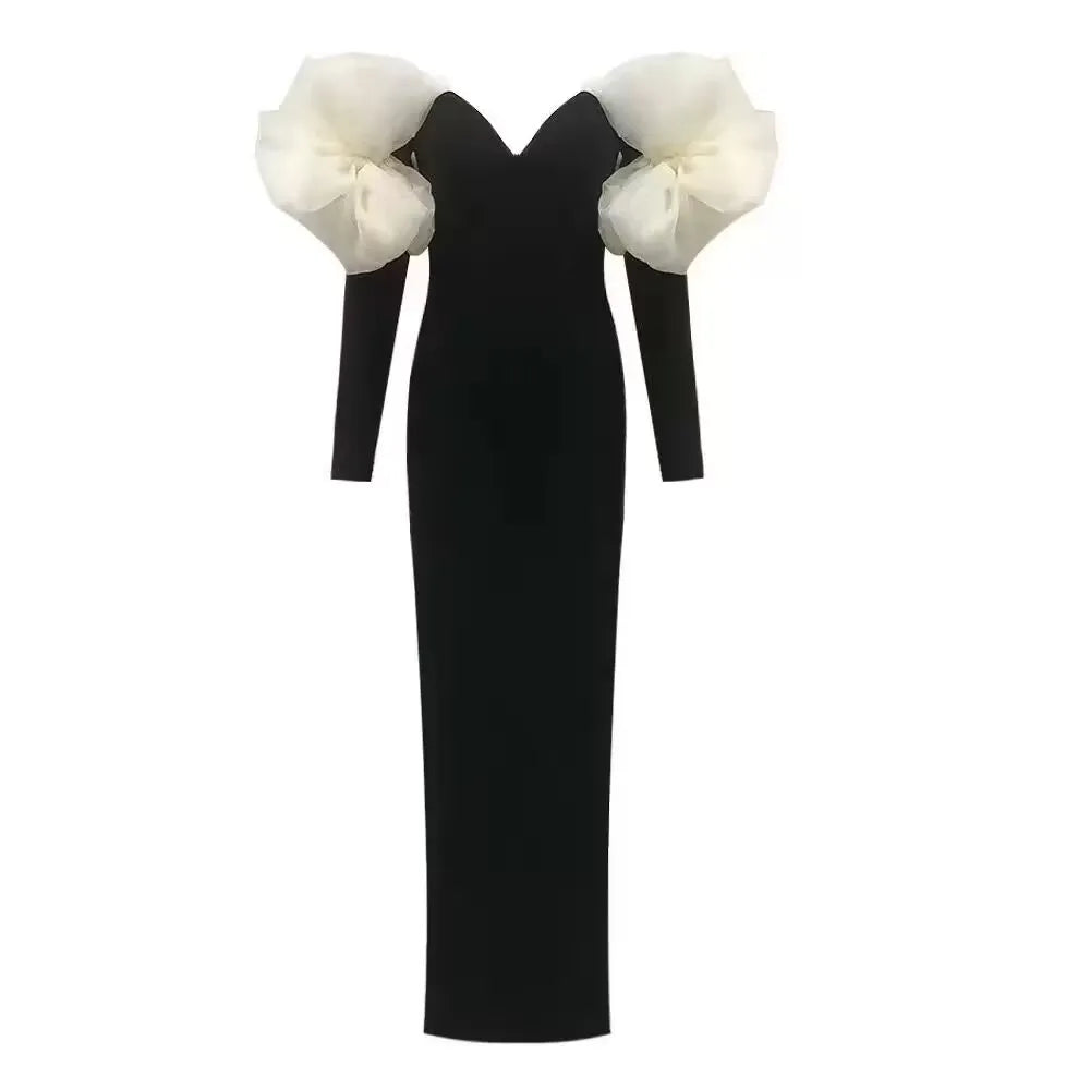2025 Stereoscopic Flower Sexy Off The Shoulder Ankle Lenght Bandage Dress Woman Birthday Party Vestido Celebrity Party Outfit