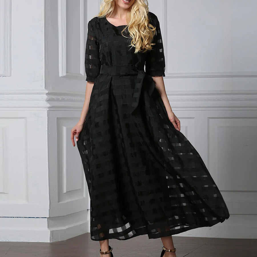 Stylish Muslim Femininity Elegant plus-size women's dress Dubai Arabian vintage summer dress slim A-line plaid dress