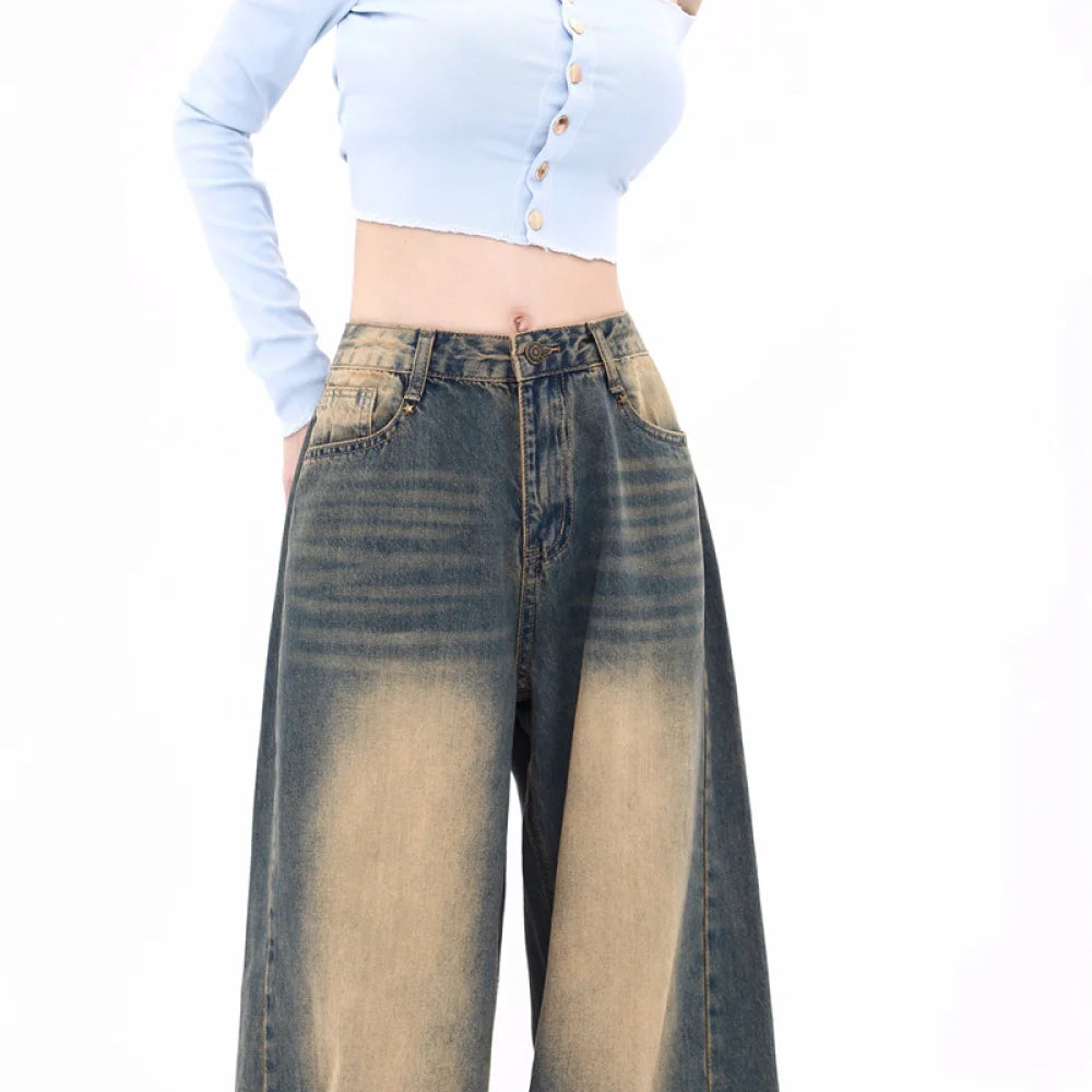 Classic Vintage Baggy Jeans for Women Autumn Winter New Straight Wide Leg Casual Pants Woman Y2K Streetwear Loose Fitting Jeans
