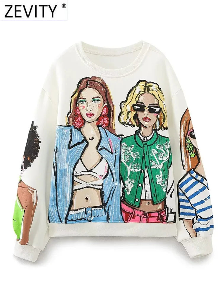 Women Fashion Modern Ladies Print Loose Fleece Sweatshirts Female O Neck Long Sleeve Hoodies Chic Pullovers Tops H2840