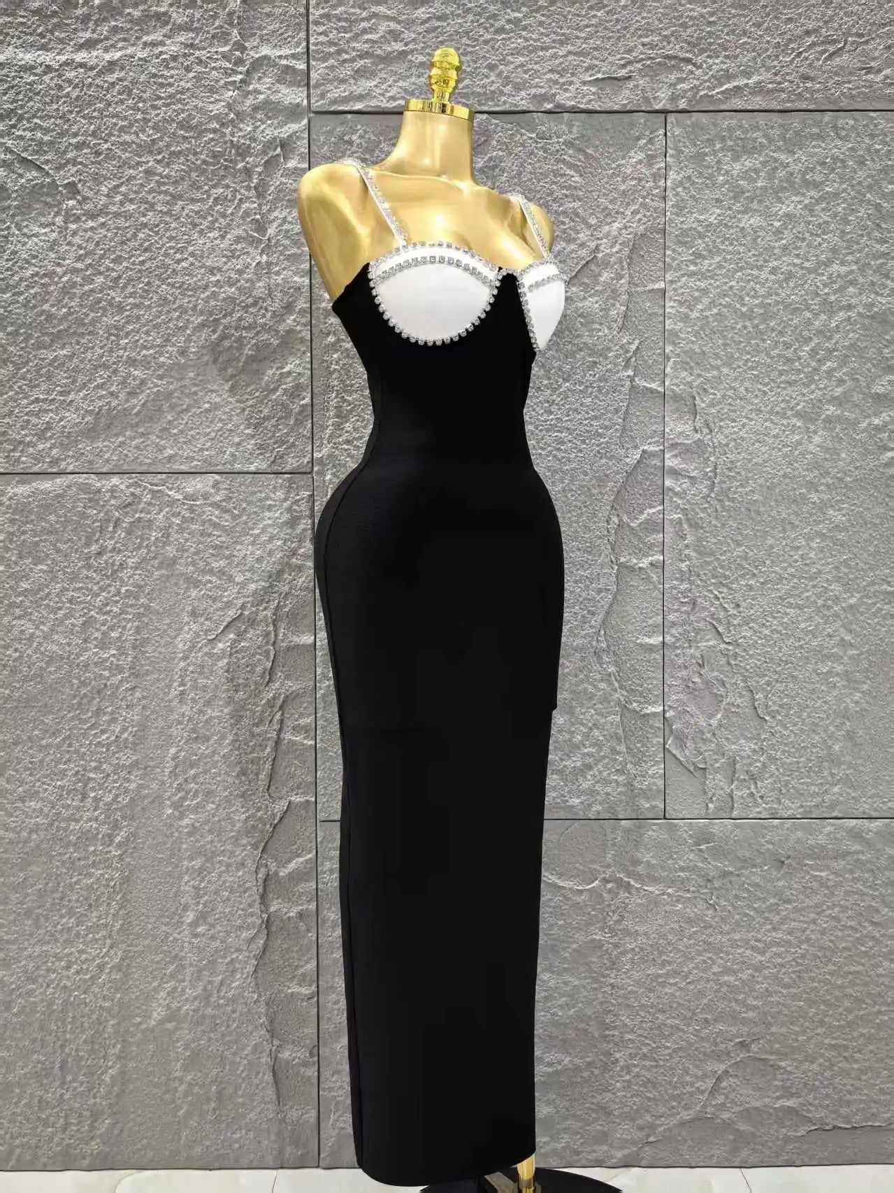 Black Red Color Women Sleeveless Sexy Strap Square Collar Bodycon Long Bandage Dress Celebrate Nightclub Party Red Carpet Dress