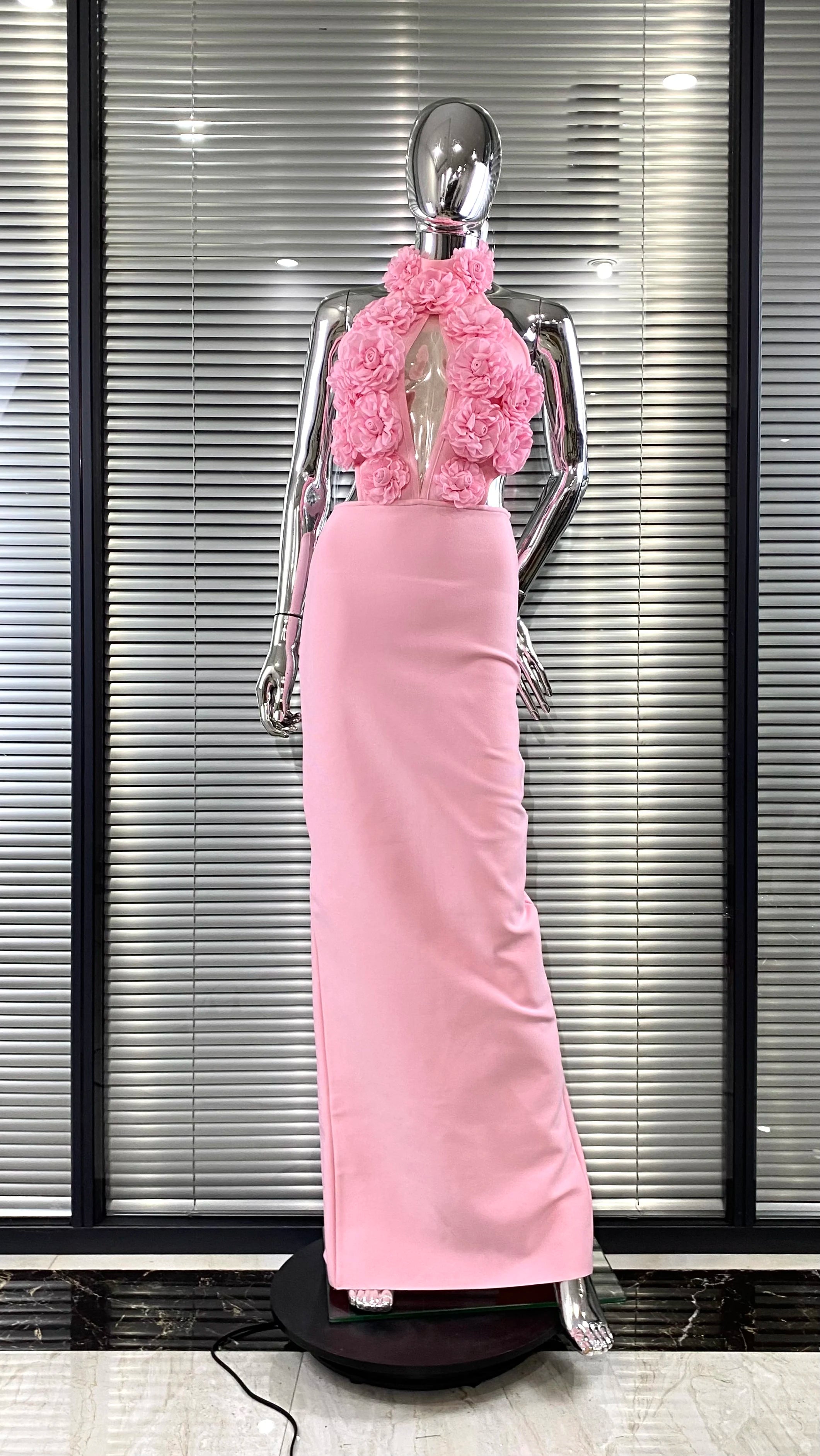 New Summer Sexy Halter Sleeveless Package Hips Ankle Lenght Bandage Dress Graceful Woman Party Dress Cocktail Party Vestido