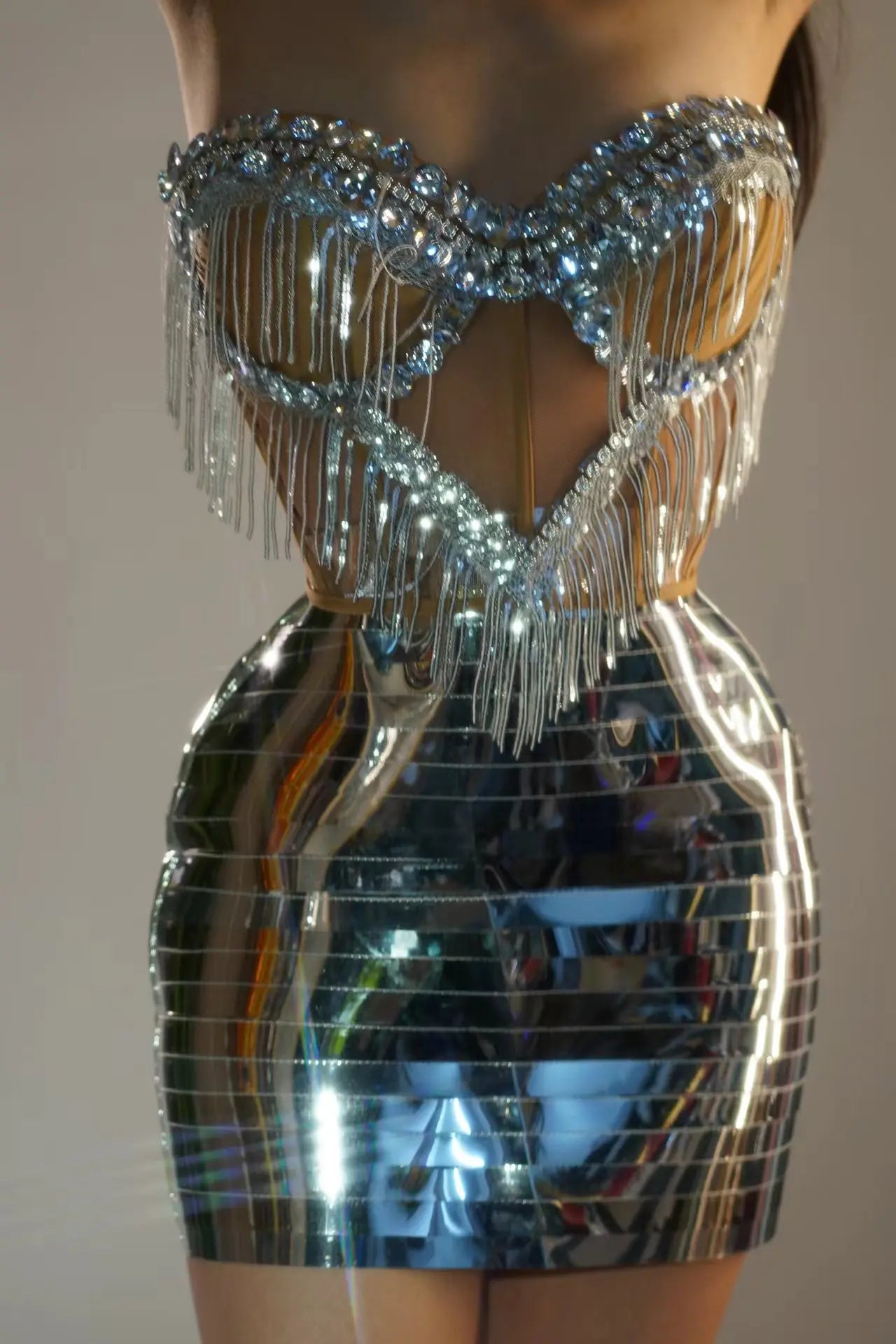 Sparkly Gold Sexy Top Two Pieces Short Skirt Set Women Celebrate Party NightClub Performance Dancer Show Stage Outfit Shengnv