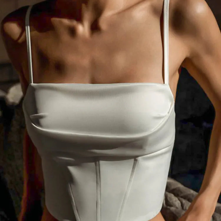 Spaghetti Strap Tank Top Sexy Backless Bandage Skinny Crop Tops Summer Elegant Lace Up Party Streetwear Women Camis WHITE