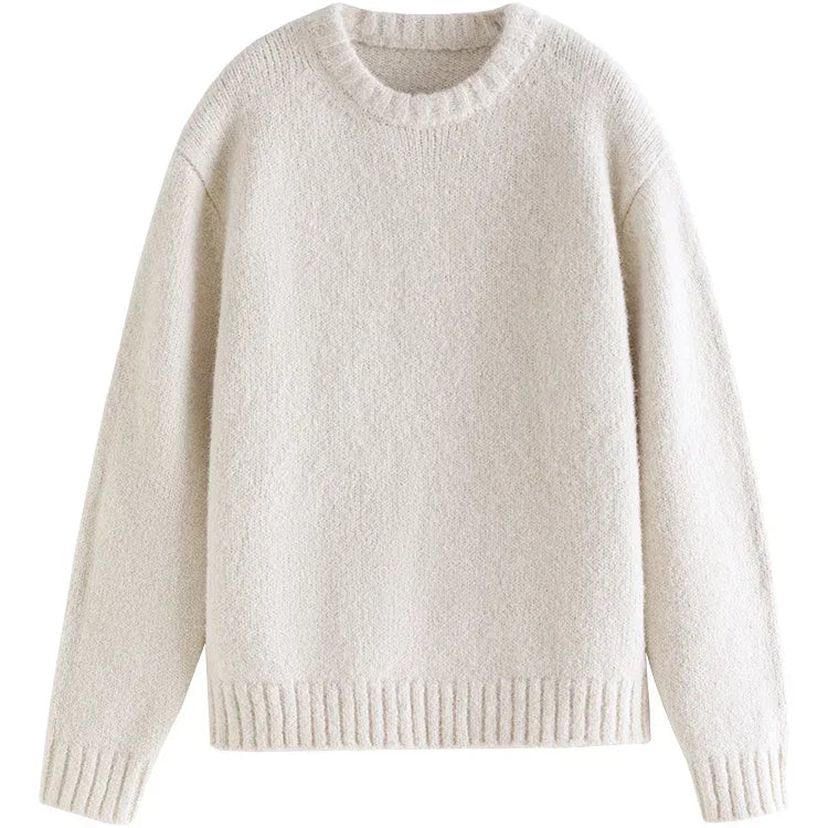 Warm Soft Waxy Round Neck Pullover Sweater for Women Winter All-match Loose Sweater Female