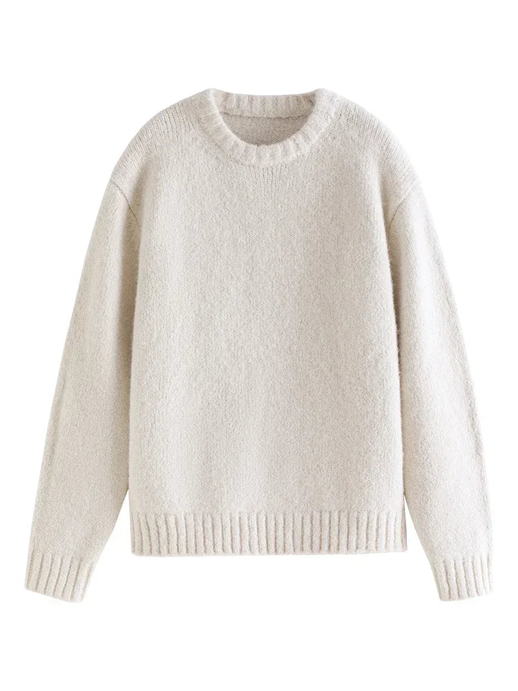 Warm Soft Waxy Round Neck Pullover Sweater for Women Winter All-match Loose Sweater Female