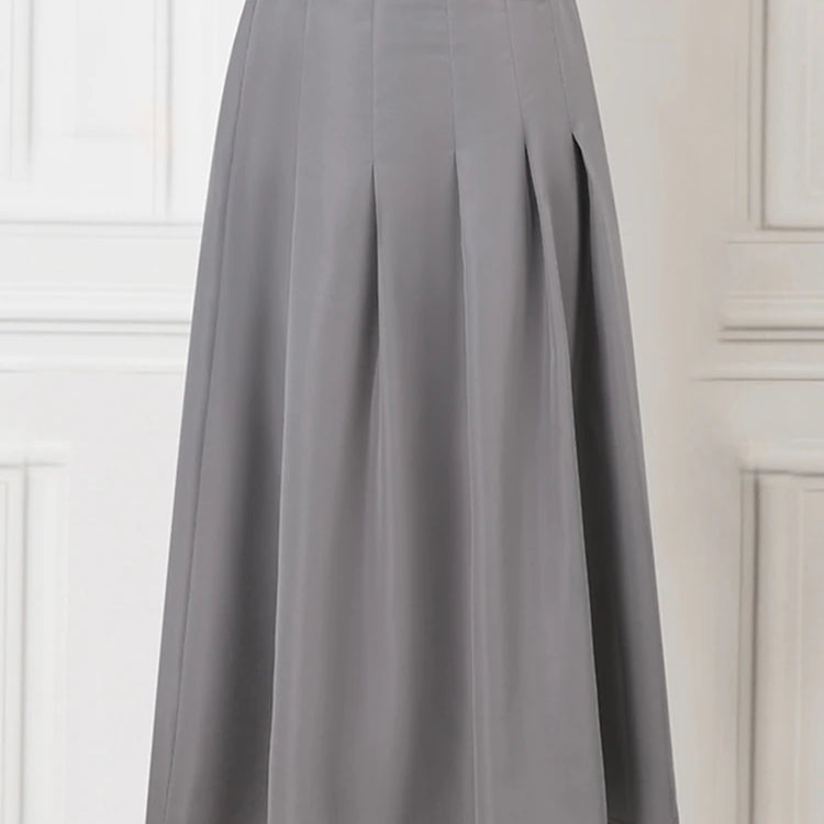 Women High Waist Jupe Korean Fashion Pleating Skirt Vintage Office Lady Spring Falda Holiday Loose Solid Maxi Skirts