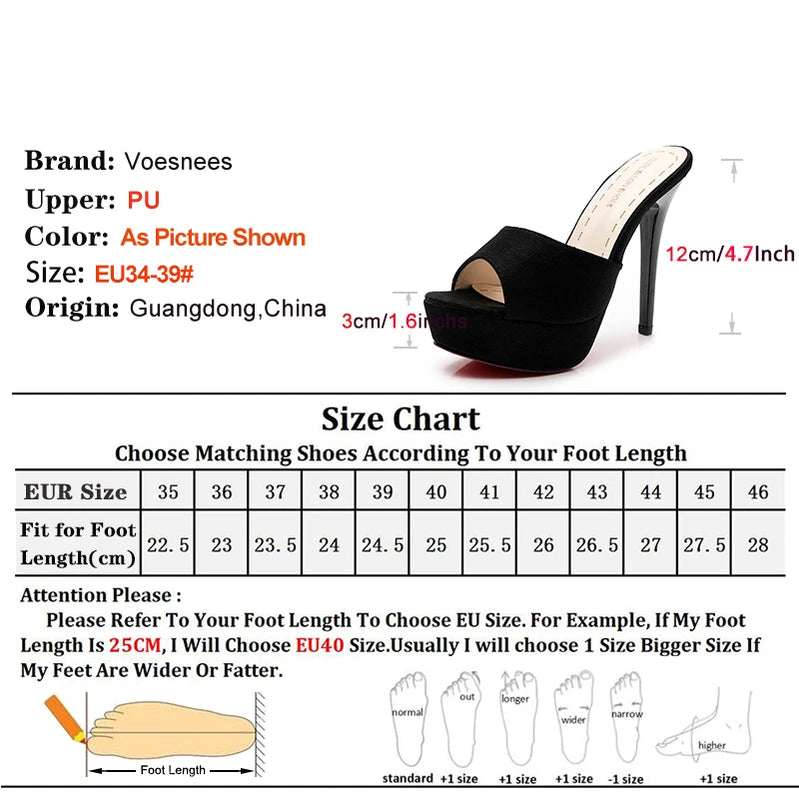 Voesnees White Slippers Summer Nightclub Super High Heels 12CM Stiletto Women Platform Sandals Slides Party Shoes Mules