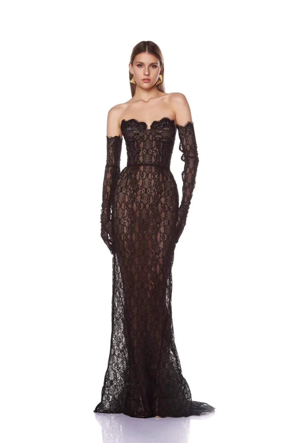 Top Quality Women Sexy Off the Shoulder Lace Bodycon Long Maxi Dress Gloves Celebrate Elegant Evening Party Prom Outfit Vestido