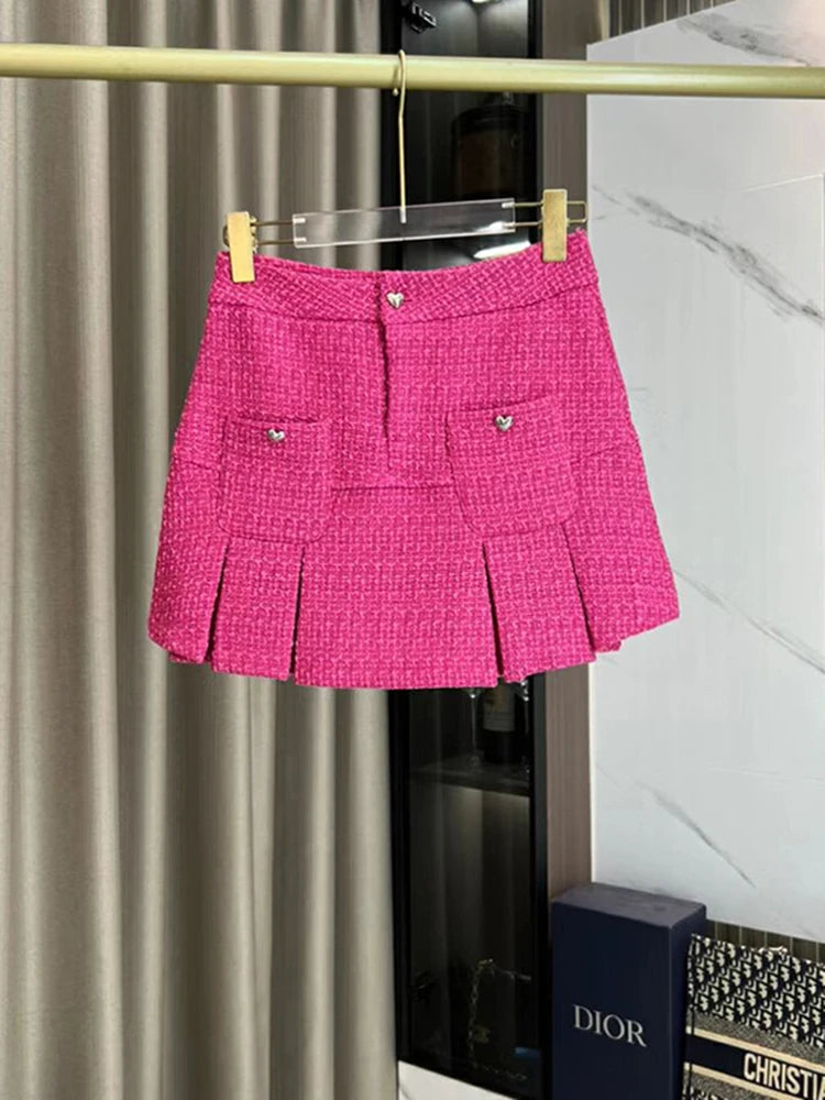 Autumn Winter Tweed 2 Piece Set For Women Short Woolen Tweed Jacket Coat + Bodycon Mini Skirt Set Woman Two Piece Outfits