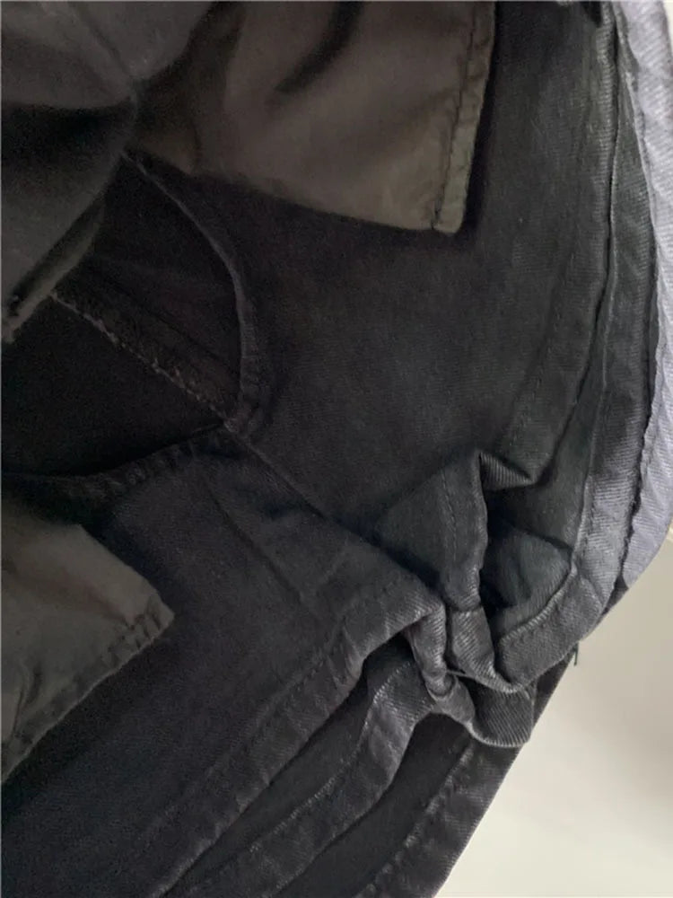 DEAT Fashion Belt Bandage Denim Mini Skirt Women Patchwork Pocket Cargo Wrap Hip Skirts Female Trend Spring New 11XX01119