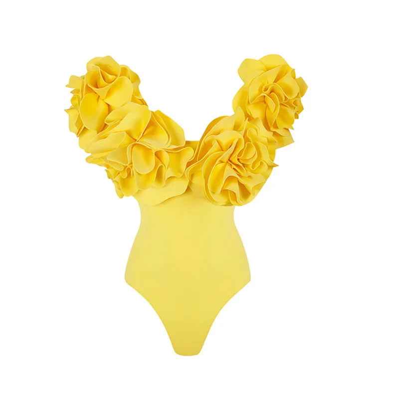 2024 Sexy 3D Flower Push Up Bikini Set Swimsuit Dress Women Off Shoulder One Piece Swimwear High Waist Beach Bathing Suit Skirt only swimwear