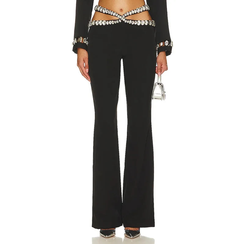 Fashion Bandage Crystal Bodycon Pants Women Sexy High Street Casual Celebrate Nightclub Party Pants
