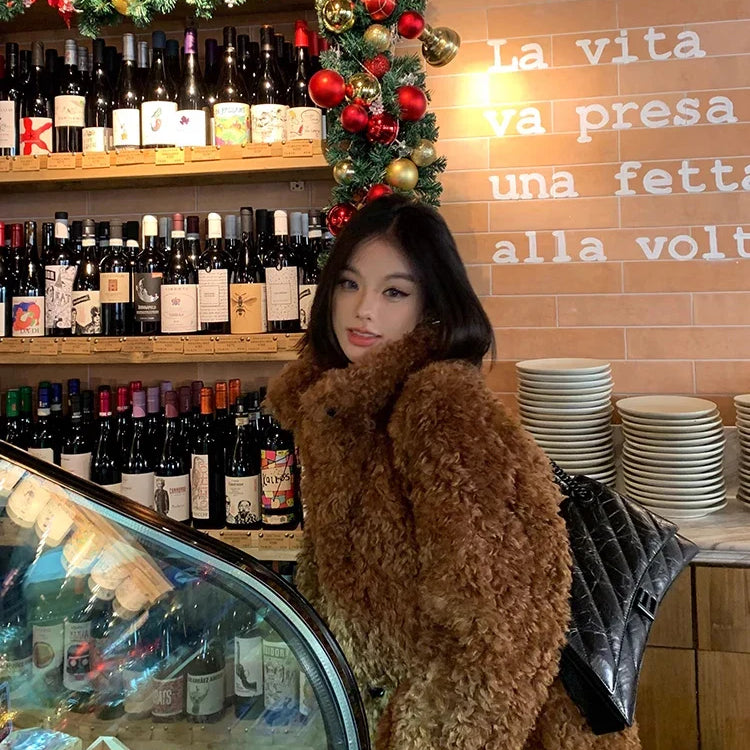 Winter Long Loose Casual Soft Thick Warm Fluffy Black Faux Fur Coat Women Stand Collar Hairy Furry Fuzzy Overcoat 2023 teddy