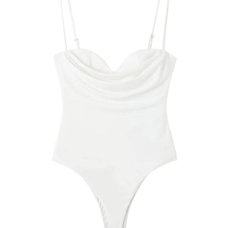 Women Fashion With Sweetheart Neck Draped Bodysuits Vintage Backless Zipper Thin Straps Female Playsuits Mujer as picture 1