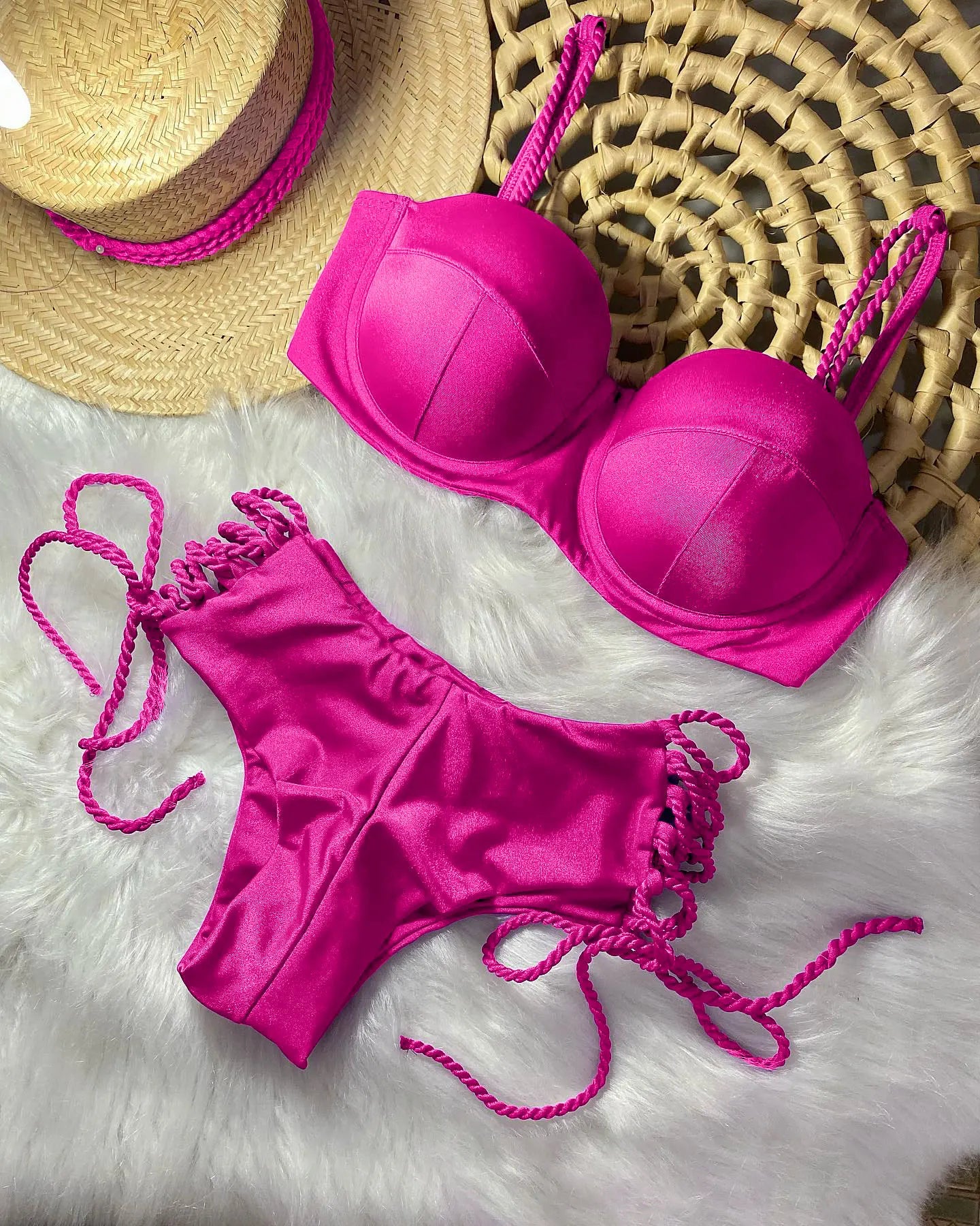 Sexy Bikinis Sets Push Up Women's Swimsuit Tie Side G-String Vintage Solid Swimwear Chest Pad Summer Beachwear Bathing Suit MA24220 6