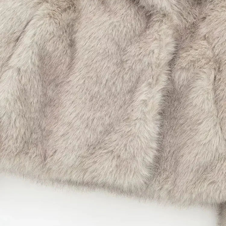 Woman Artificial Fur Effect Short Jacket Coats Fashion Vintage Long Sleeve Autumn Winter Causal Loose Warm Top