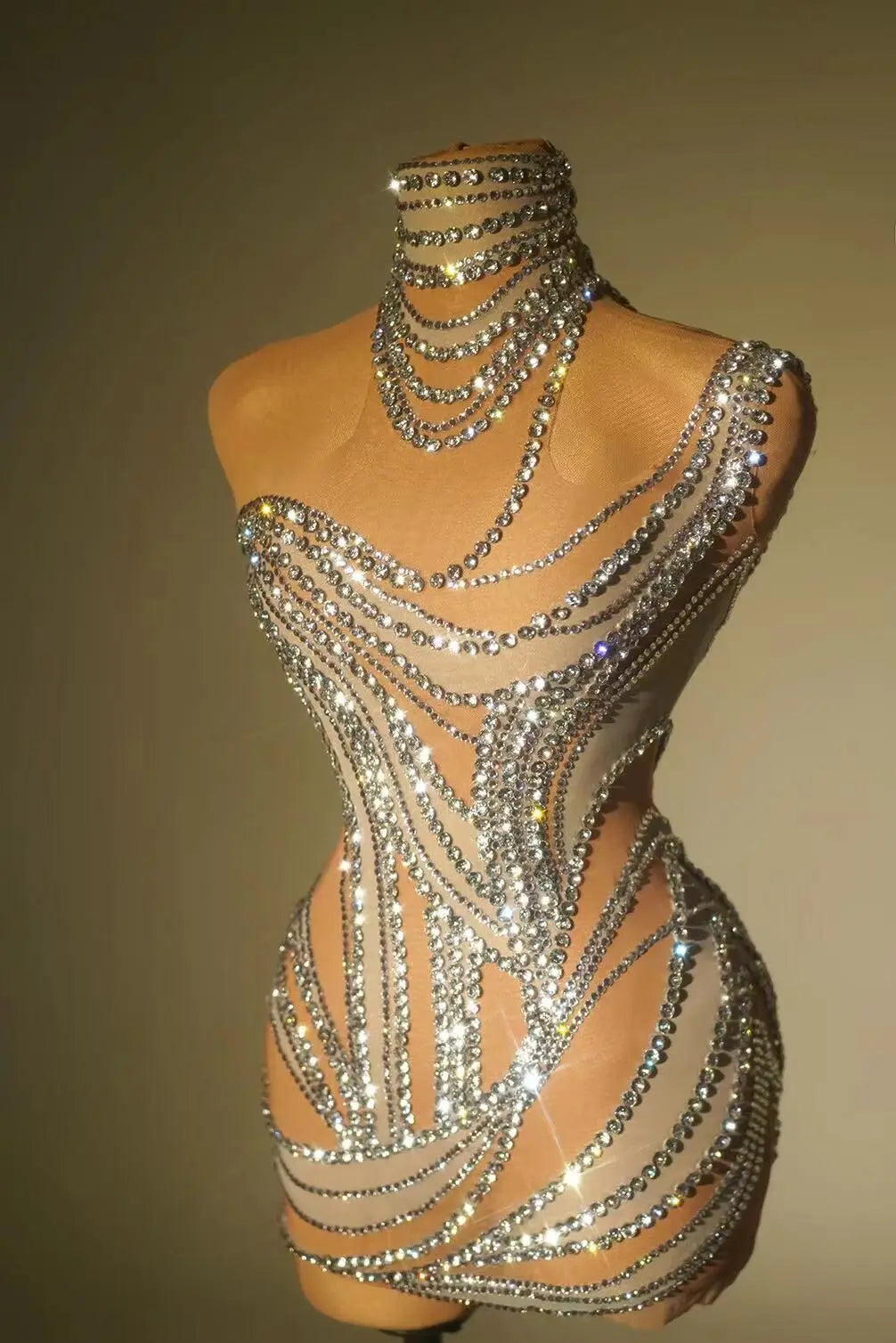 Women Sleeveless Sexy Off the Shoulder Mesh See Through Bodycon Mini Dress Sparkly Crystal Nightclub Party Dress