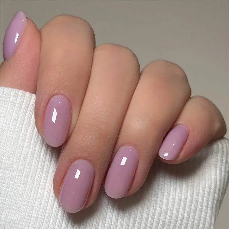 24Pcs Solid Color Press on Nails with Jelly Glue Short Round Head False Nails Colorful Summer Fake Nail Art Reusable Nail Tips