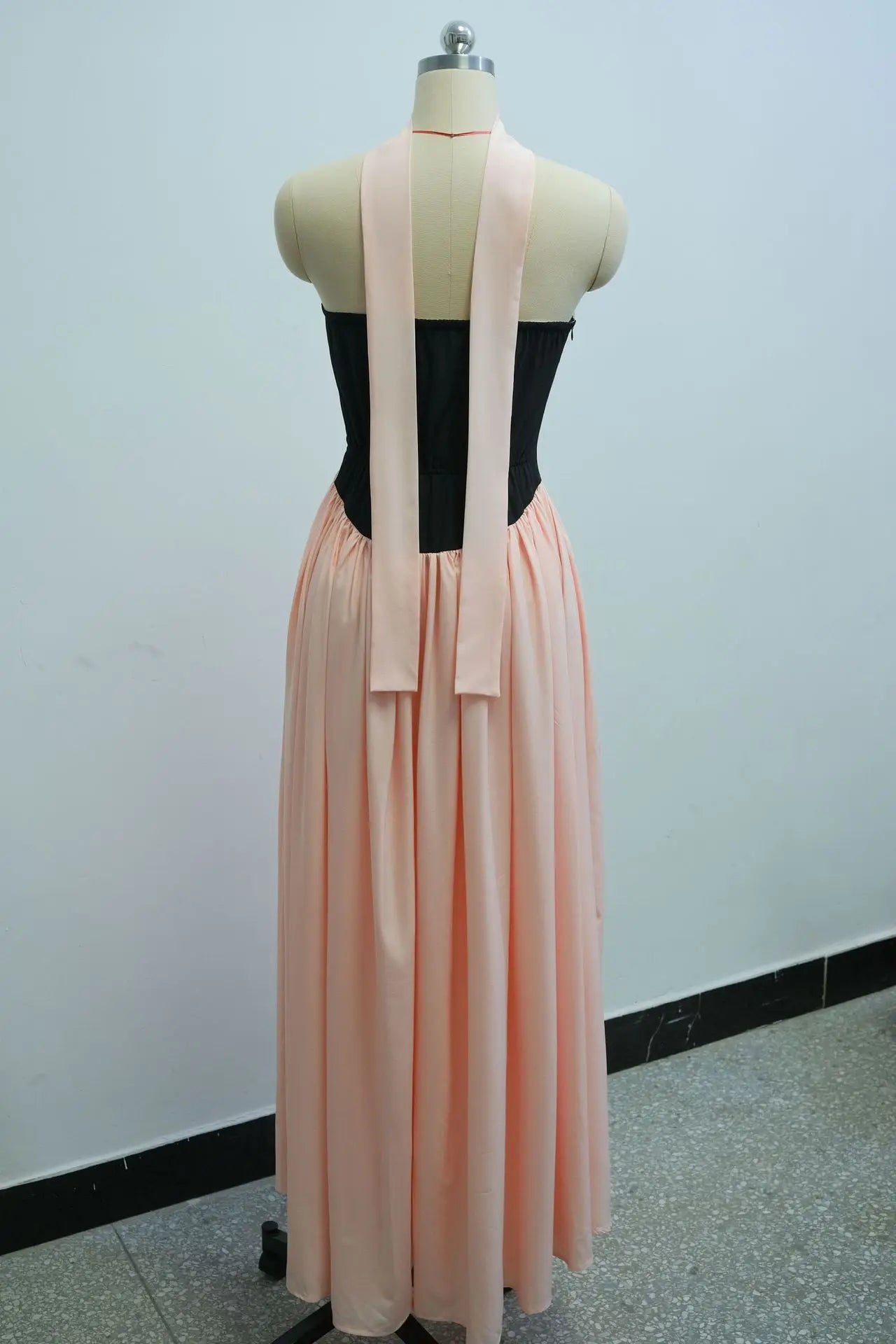 CM.YAYA Women Fashion Halter Neck Pleated Big Swing High Waist Maxi Long Dress 2025 Summer Party Night Club Vestidos Dresses