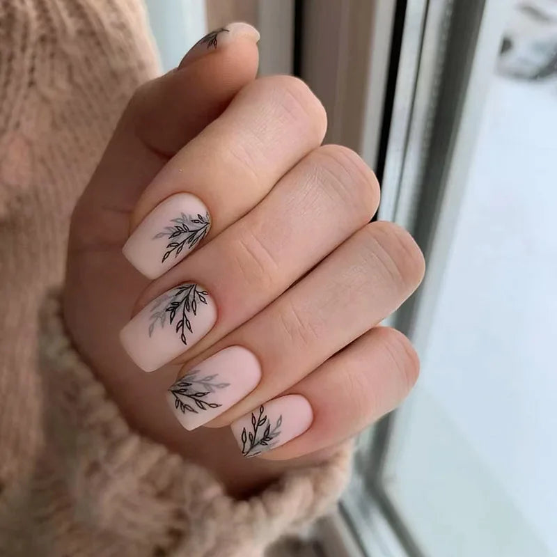 24pcs Mid-length French False Nails Leopard Print Gradient Design Fake Nail Ballet Datachable Press on Nails Finished Manicure