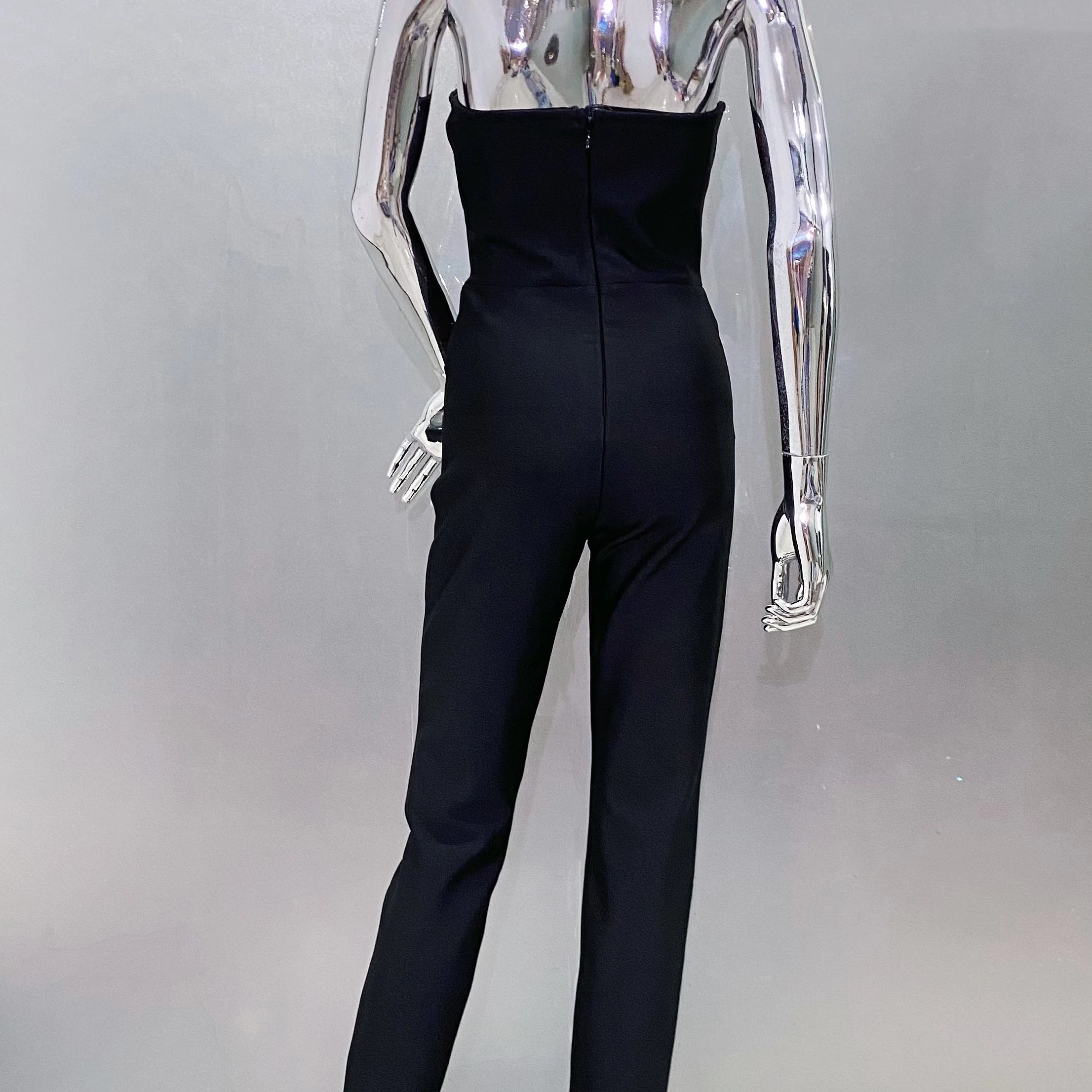 Fashion Celebrate Sparkly Crystals Women Sexy Strapless Bodycon Bandage Jumpsuit Runway Nightclub Party Wear Wholesale