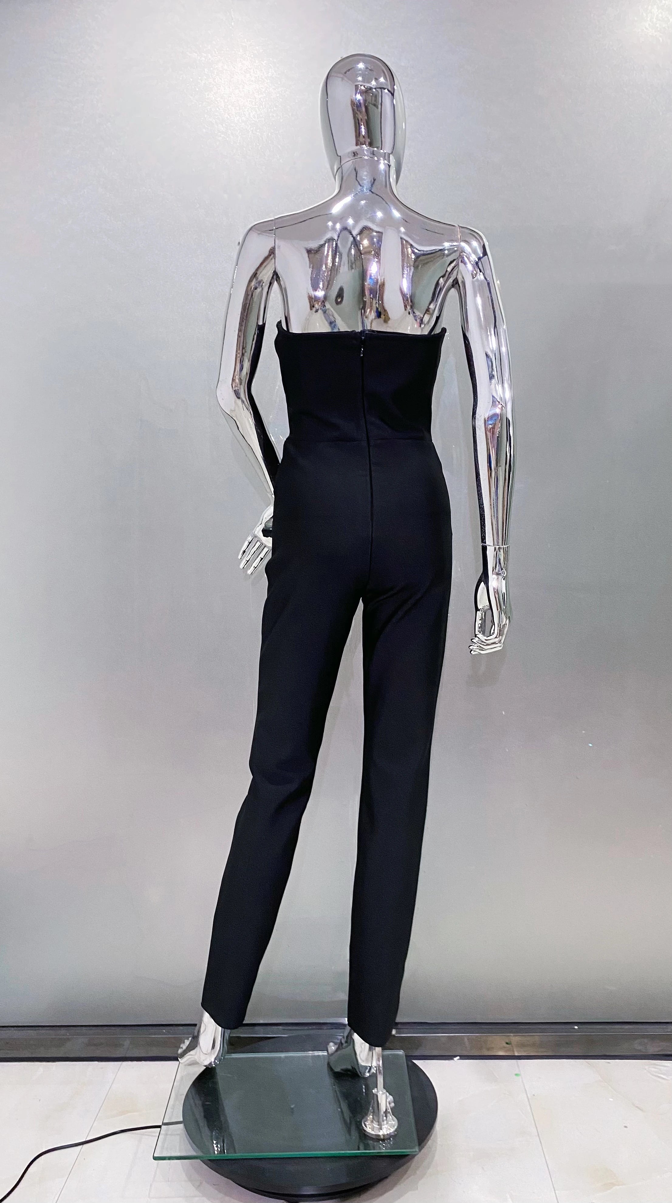 Fashion Celebrate Sparkly Crystals Women Sexy Strapless Bodycon Bandage Jumpsuit Runway Nightclub Party Wear Wholesale