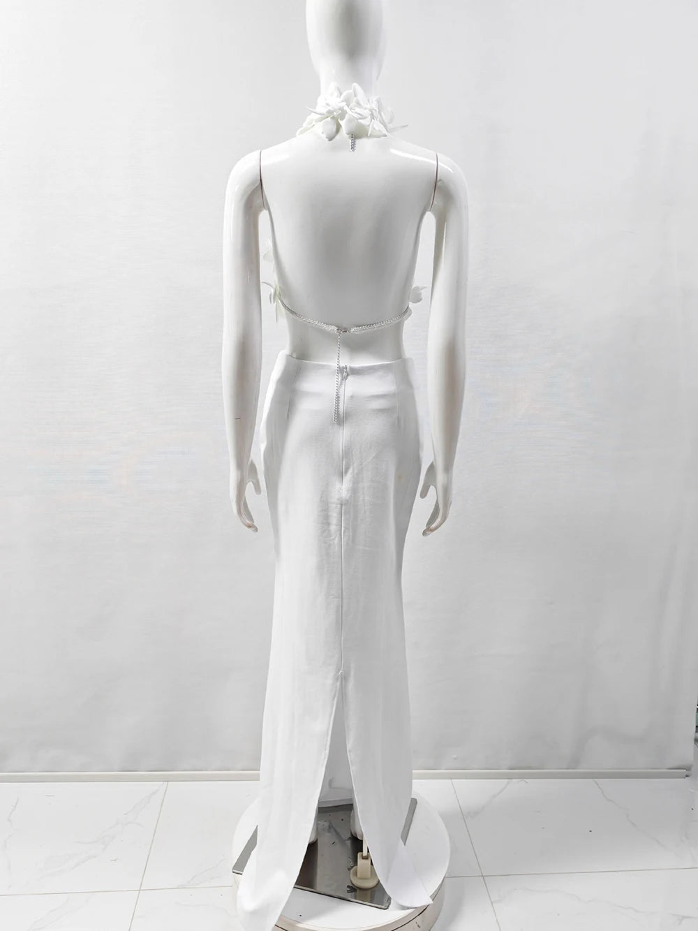 White Elegant 3D Flowers Hollow Out Beach Dresses Set Sexy See Though Crop Tops Long Skirts Women Sets Summer Female Outfits