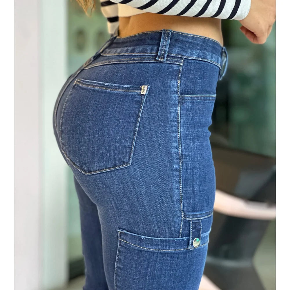 Women's Skinny Jeans Autumn Winter Streetwear Blue Pants Fashion Design Pencil Denim Trousers Push Up Slim Fit Y2k Female