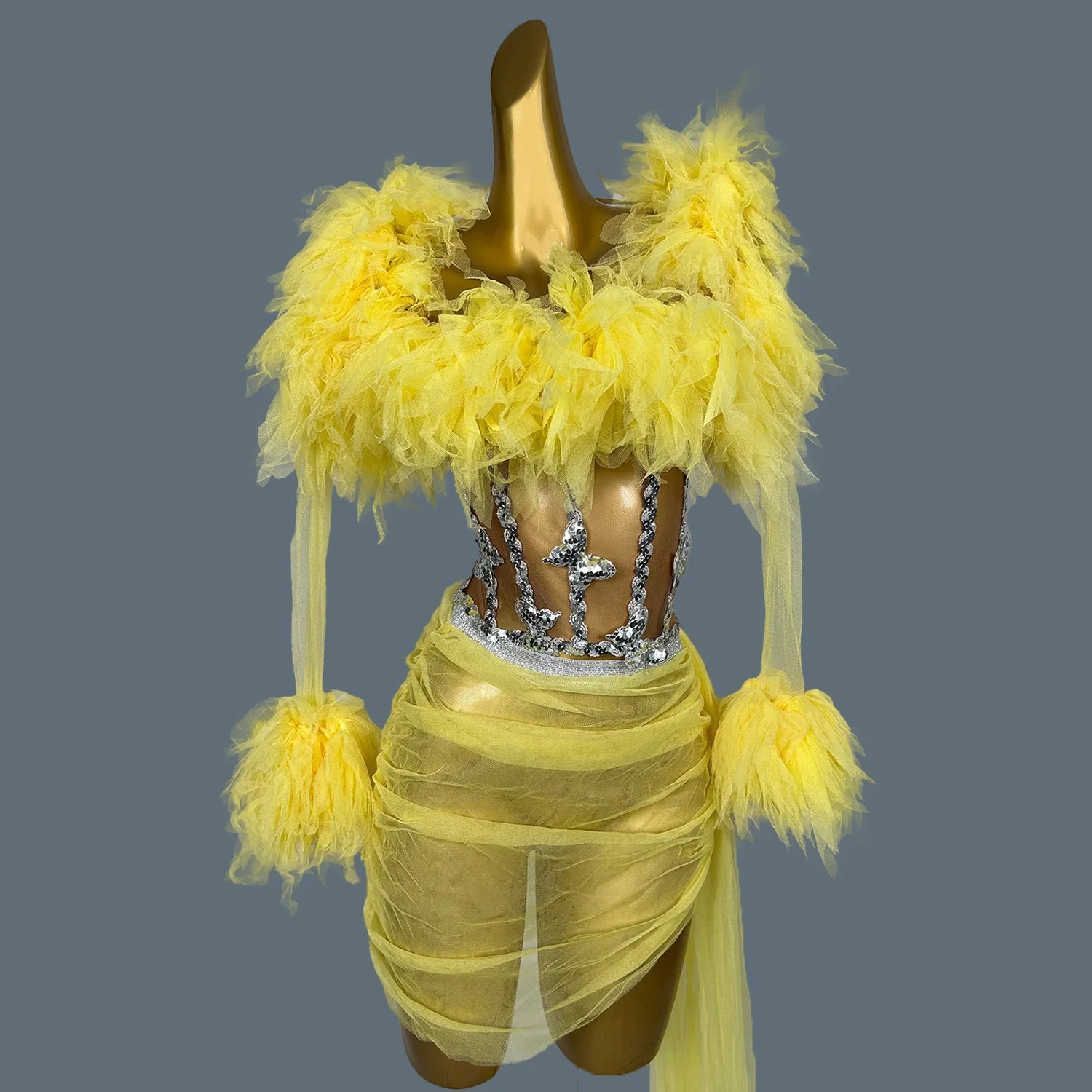 Women's Tulle Asymmetrical Dress Prom Sheer Mesh Mini Dress Bodycon Club Stage Performance Wear Birthday Prom Hot Design Xinshen