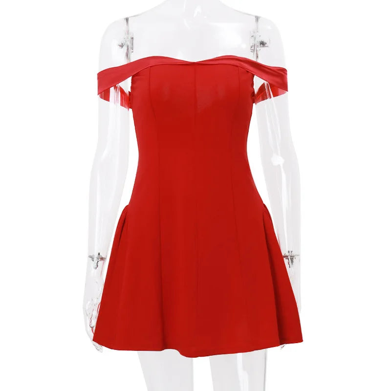 Off Shoulder A-Line Mini Dress Sweetheart Neckline Short Evening Party Dress Backless Pleated Summer Dress Women 2024 Red