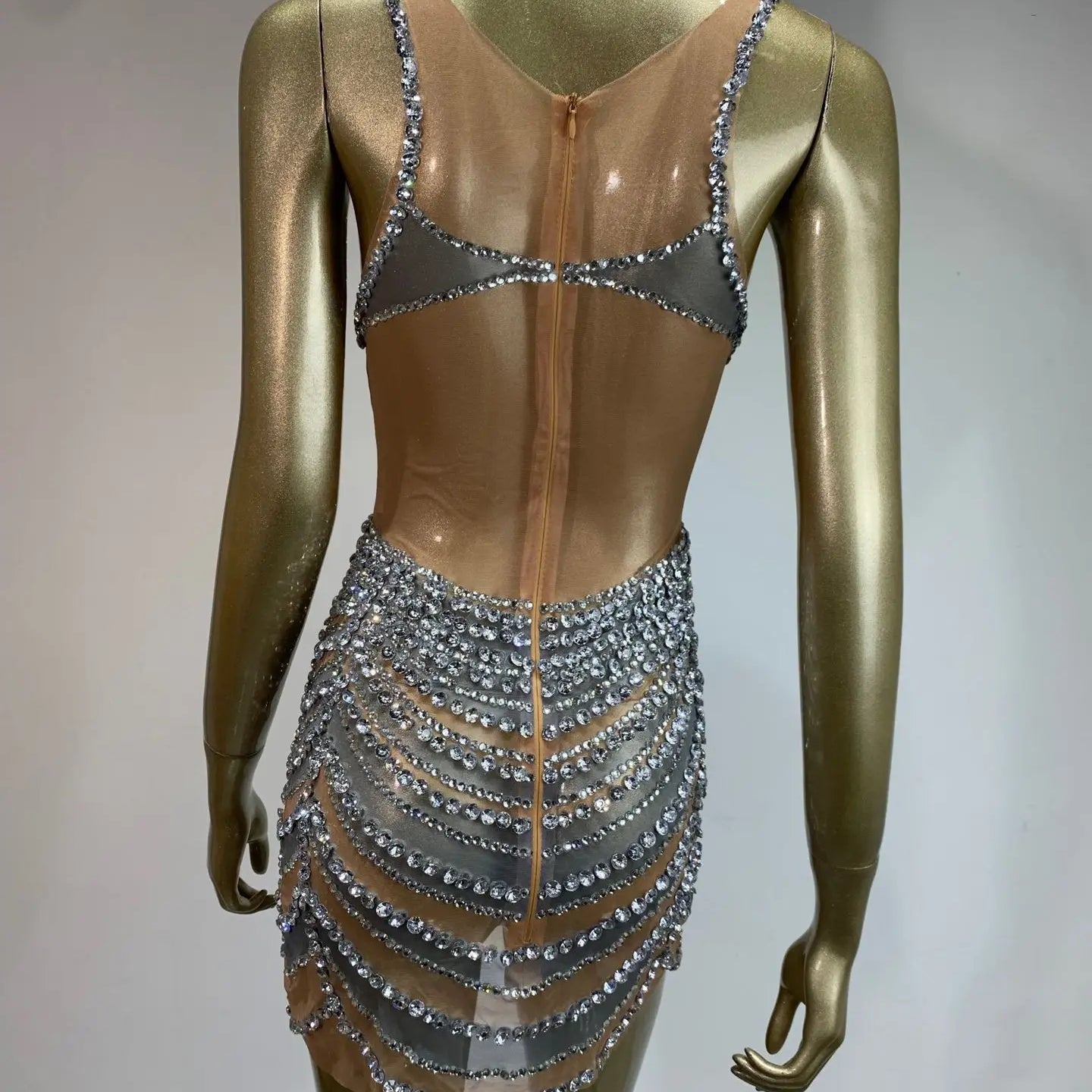 Celebridades femininas sensuais com decote em U, cristais e diamantes, minivestido de malha, fantasia para festa de aniversário, bar, boate, palco, roupa para apresentação
