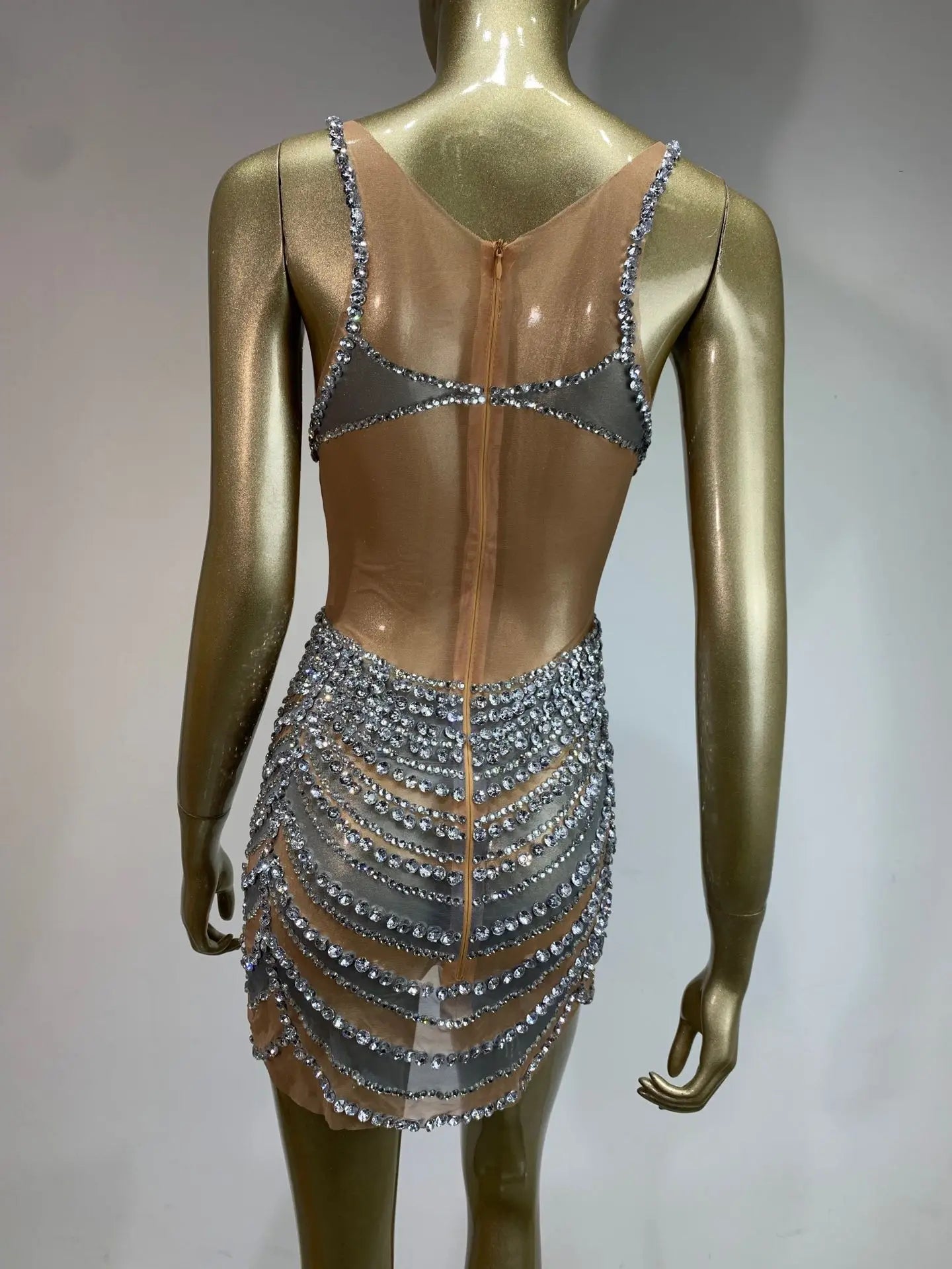 Celebridades femininas sensuais com decote em U, cristais e diamantes, minivestido de malha, fantasia para festa de aniversário, bar, boate, palco, roupa para apresentação