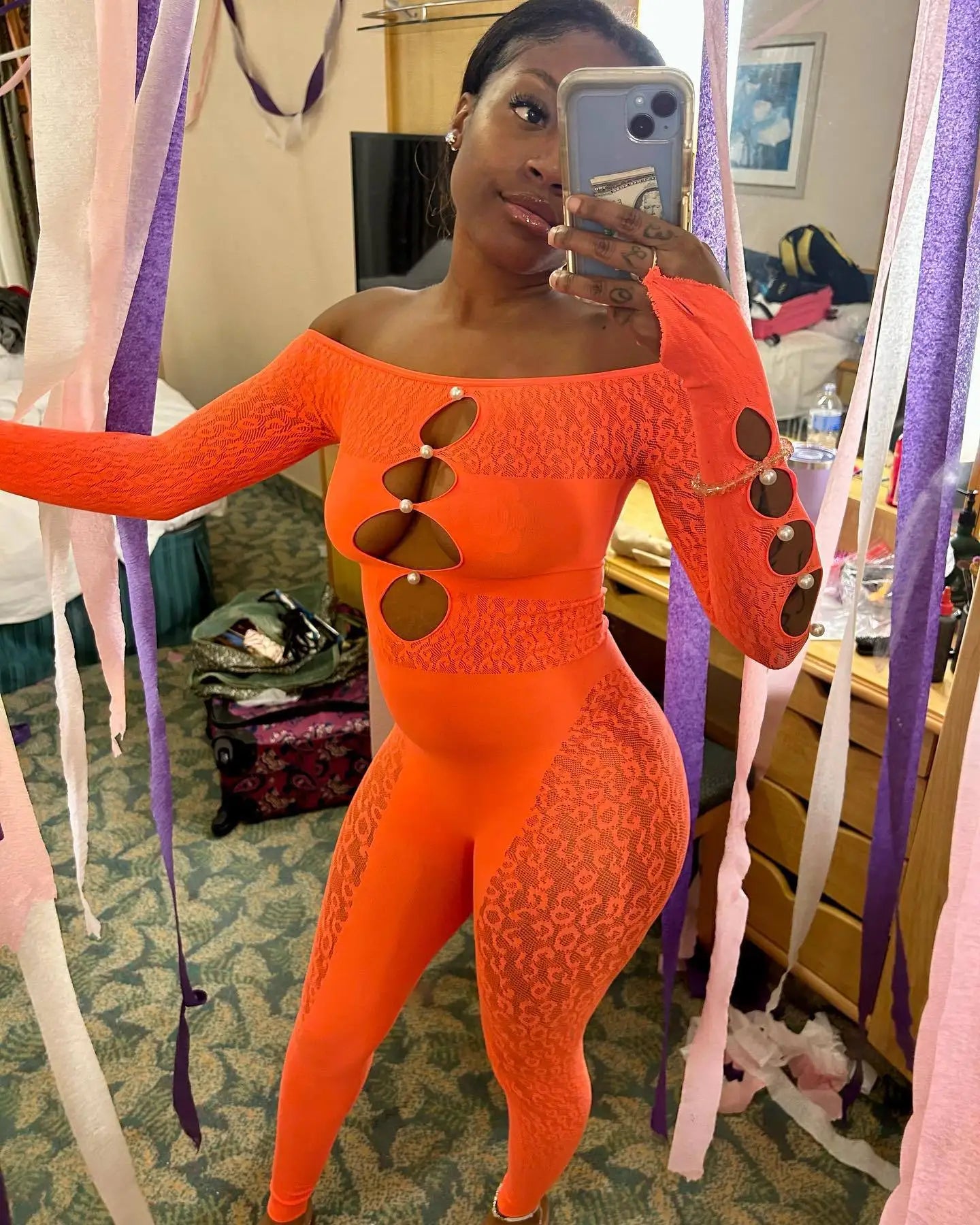 CM.YAYA 2025 Long Sleeve Sexy Leopard Lace See Through Women’s Jumpsuits Summer Slash Neck Night Club Party One Piece Outfits