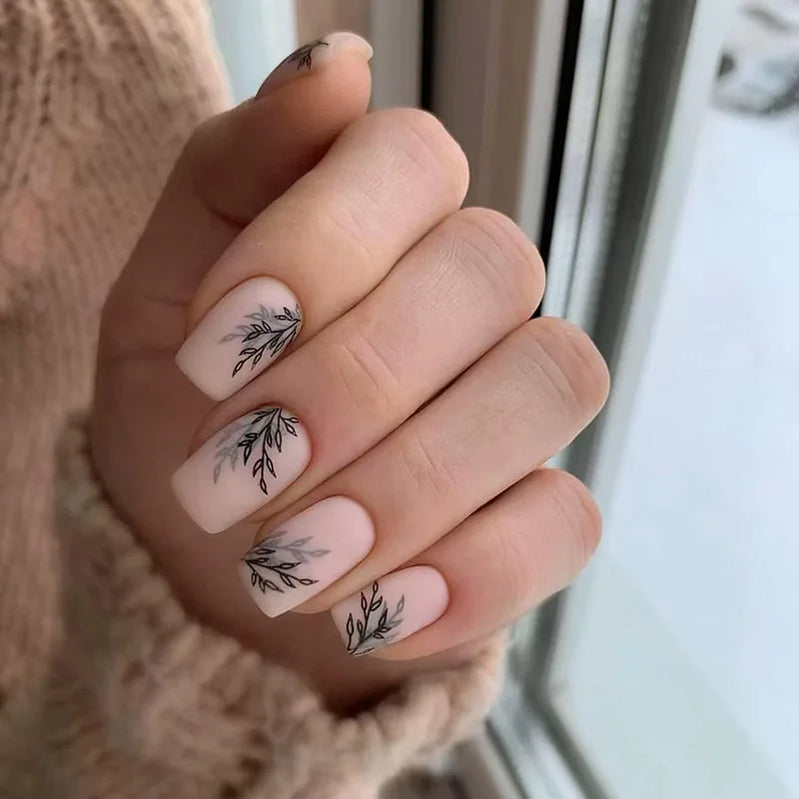 24Pcs Colorful Flowers Design Fake Nails Mid-length Ballet Press on Nails 3D Fashion Manicure Art Wearable Square False Nails