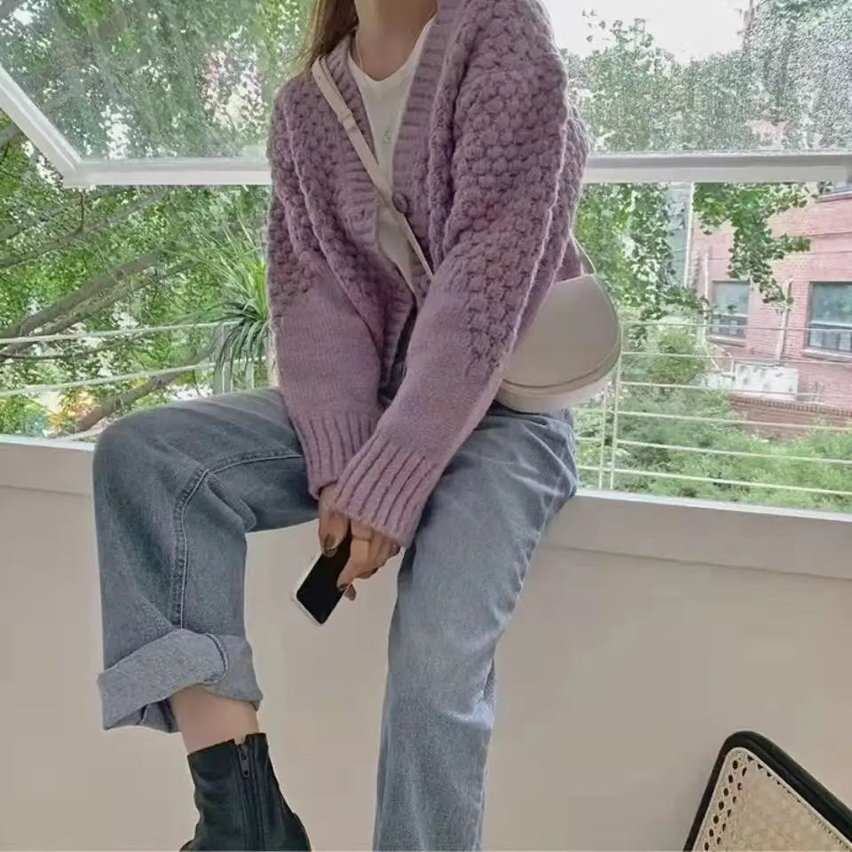 Winter Imitate Mink Wool Hot Fleecing Female Casual Sweater O-neck Long Puff Pink Solid Women Knitted Tops Elastic Pullovers Purple One Size