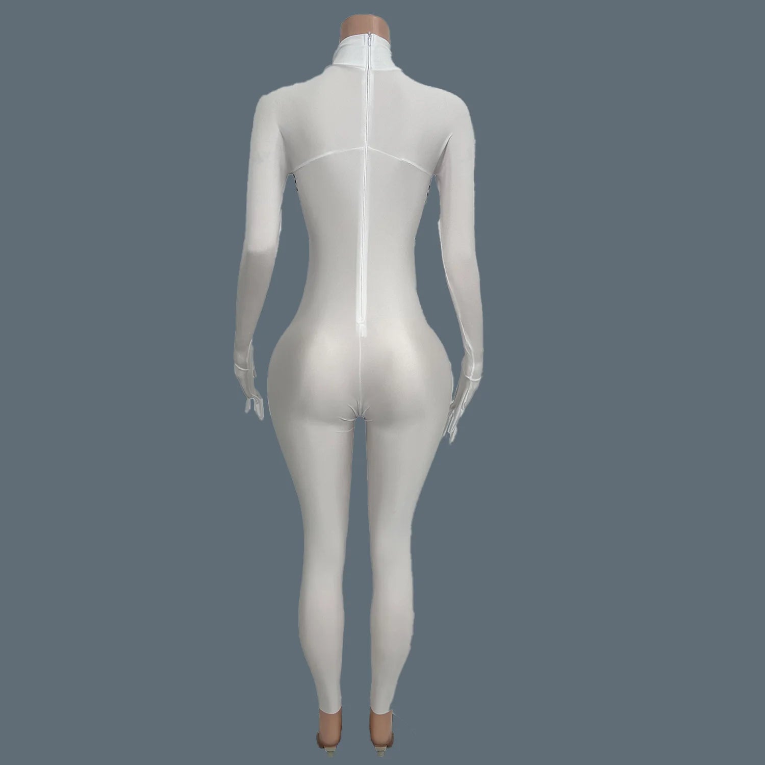 Sexy Women Long Sleeve Rhinestone Jumpsuit Gloves Festival Celebrate Party Outfit Club Stage Show Tight Fitting Jumpsuit Zhubao