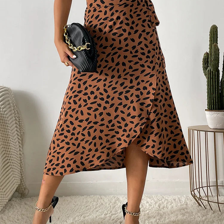 Benuynffy Boho Women Casual Print Tie Side Wrap Skirt Elegant High Waist Female Summer Asymmetrical Knee Length A-Line Skirts